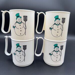4 Tupperware Christmas Mugs Cups Snowman Coffee Microwaveable